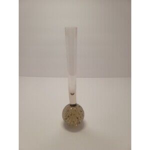 Vintage MCM 7 3/4” Slender Bud Vase Amber Hand Blown Controlled 2" Bubble Base